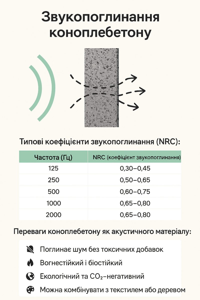 Акустична панель з коноплебетону, звукопоглинання